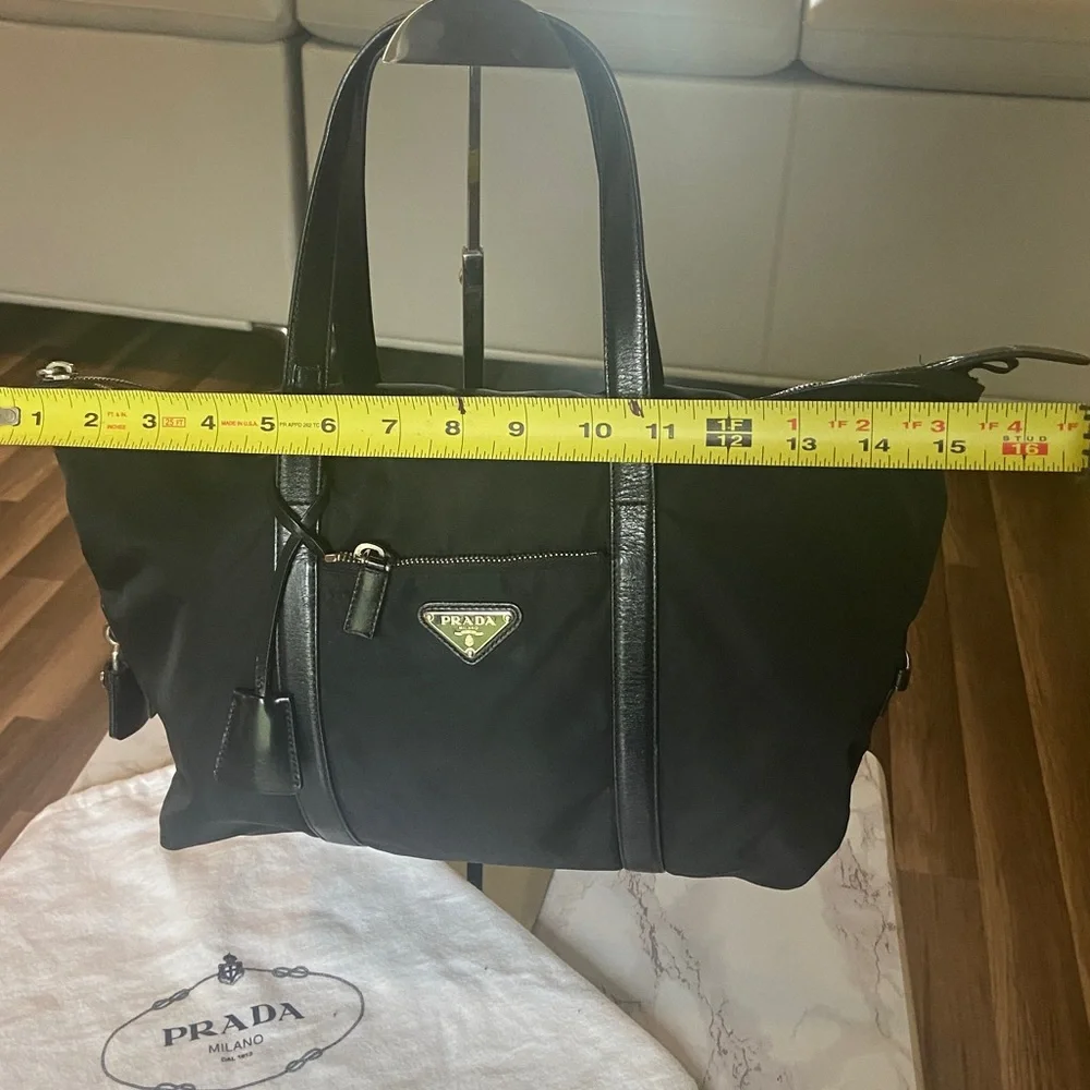Authentic Prada nylon Laptop /tote bag with Leather Trim, Lock, Key, Prada Dusty - Picture 16 of 17